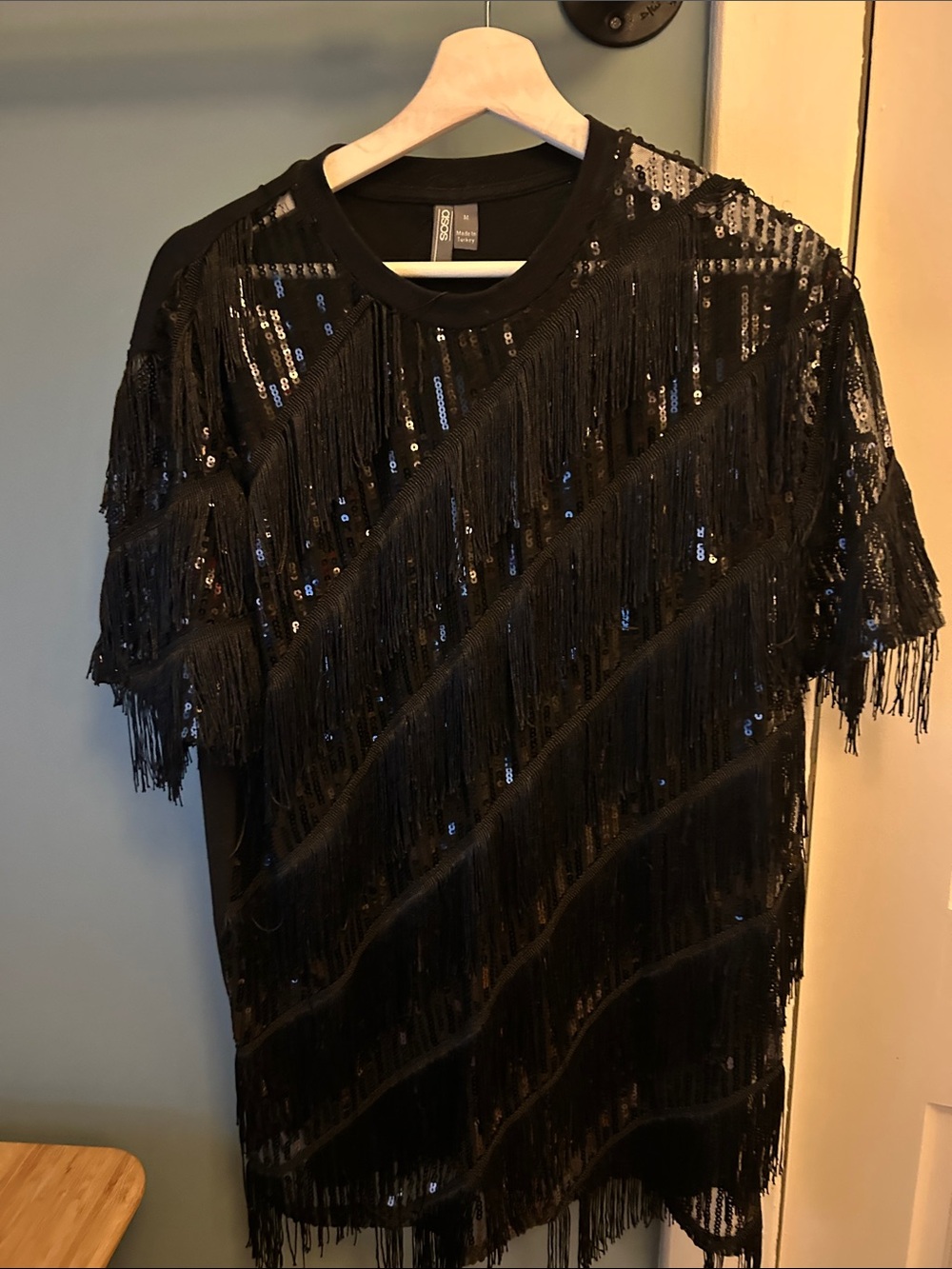 Black Sequin Fringe Western Glam Top Size M